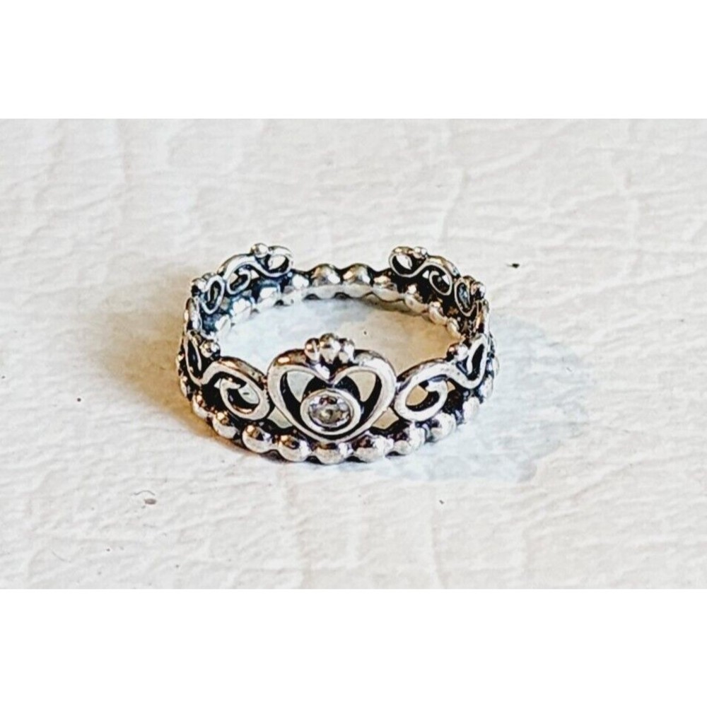 Pandora ALE My Princess Stackable Tiara CZ Ring Sterling Silver 925 Sz 4.5 2.8g